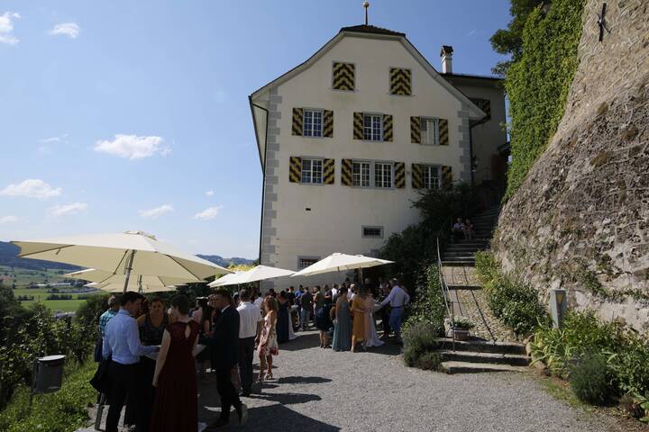 Apéro im Rosengarten von Schloss Heidegg